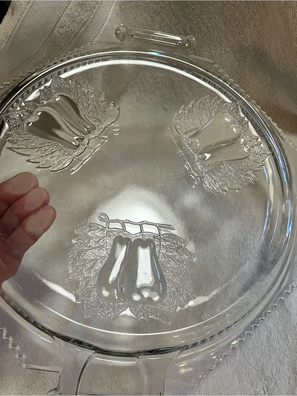 vintage Jeannette Glass Baltimore Pear handled cake plate embossed pears